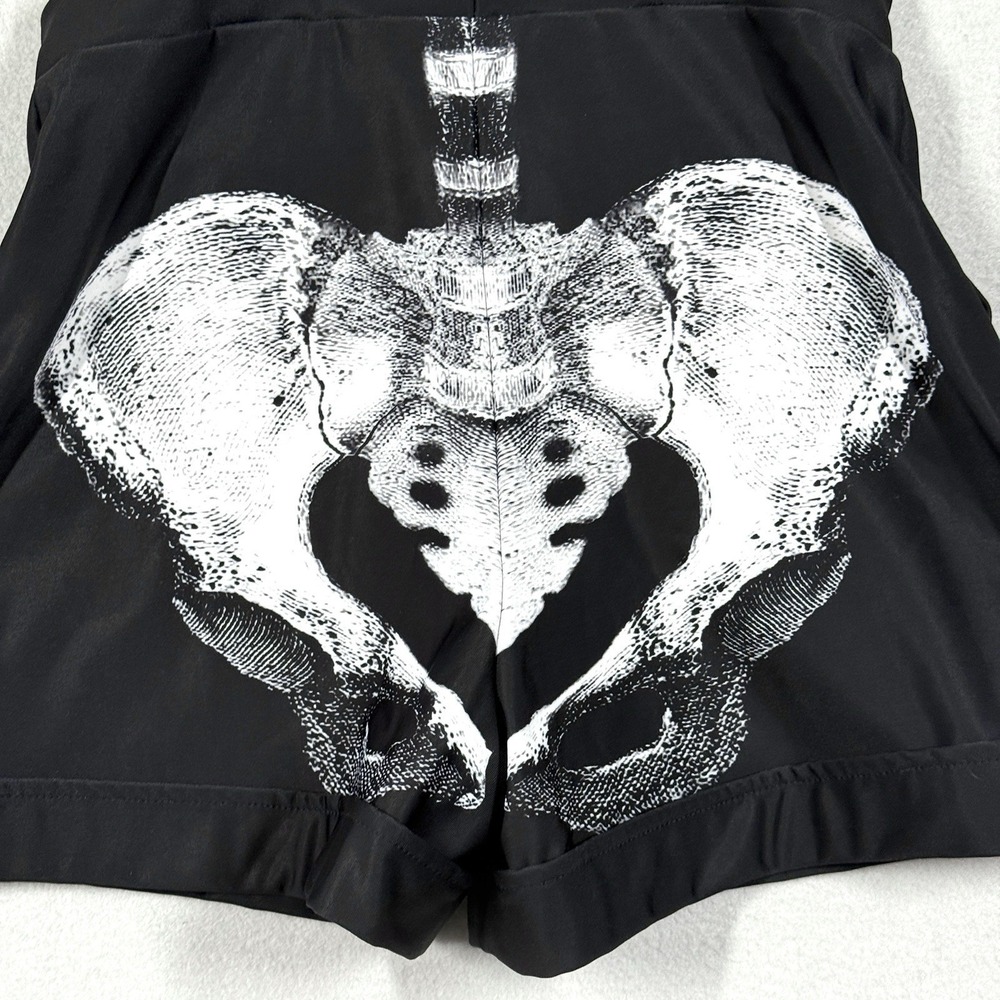 Black Milk Overalls Womens Medium Black Ribs Shorts Romper Skeleton Print Goth - Picture 8 of 12